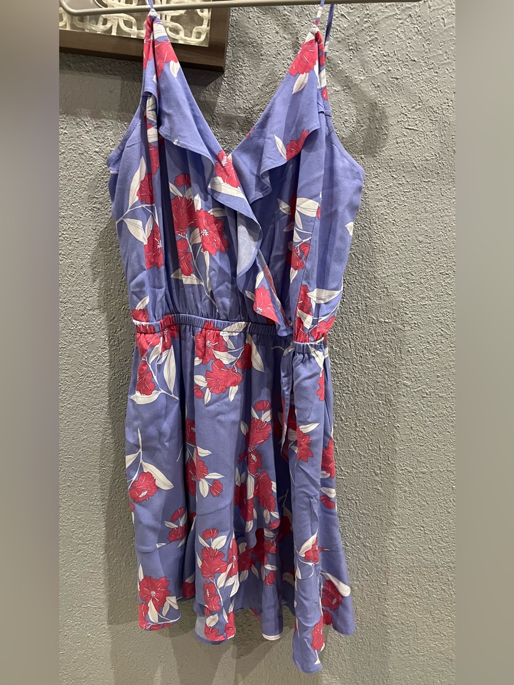 Express Lavender Floral Ruffle Sundress with Red Accents